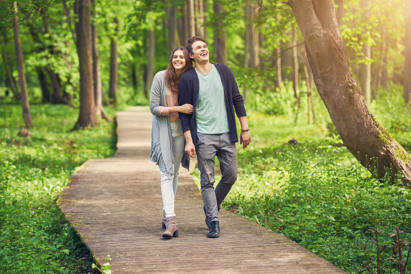 Young couple strolling in the park